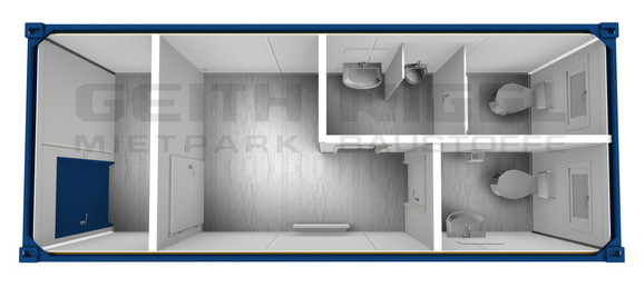 Kombicontainer / Teek&uuml;chencontainer mit 2 Toiletten, Handwaschbecken und Kleink&uuml;che mieten leihen